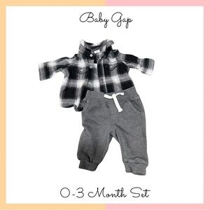 Gap Baby Black and White Plaid Shirt with Gray Pants Set (0-3 months)